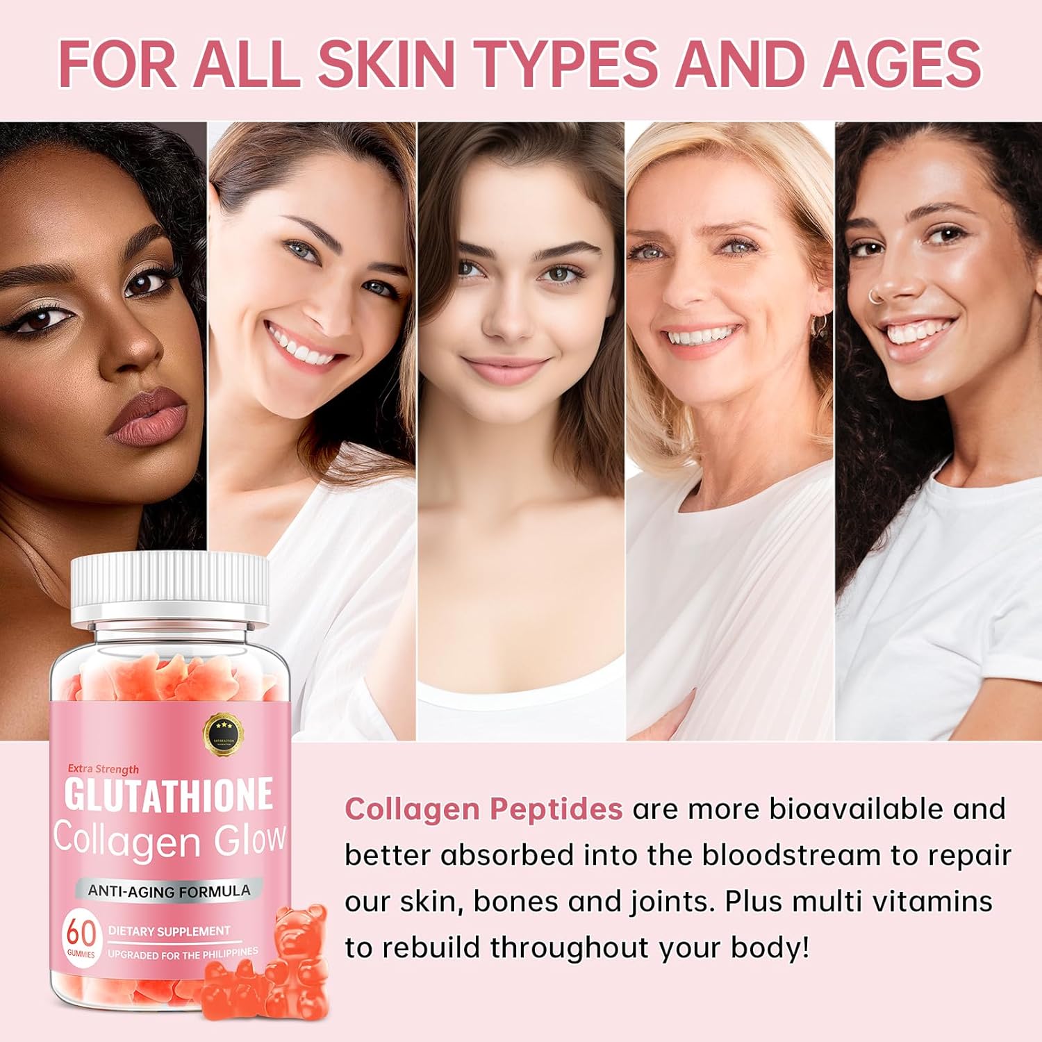 Korean Glutathione Collagen Glow Gummies for Dark Spots - Organic Anti-Aging Skin Care (60/120Pcs)