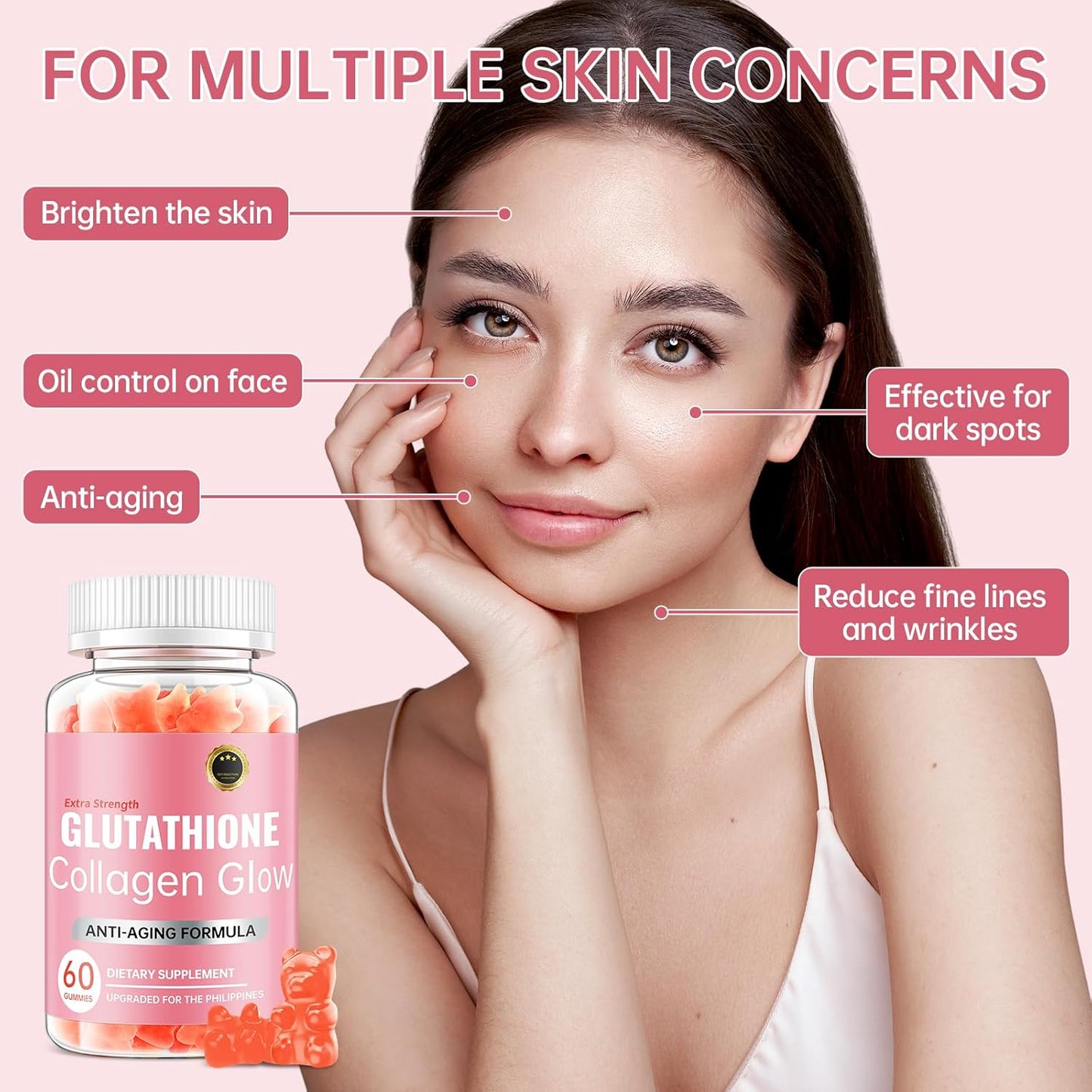 Korean Glutathione Collagen Glow Gummies for Dark Spots - Organic Anti-Aging Skin Care (60/120Pcs)