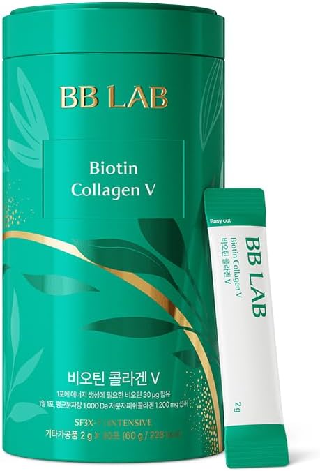 Korean-Made BB LAB Powder Collagen with Biotin, SF3X-7 Intensive Series, 30 Sticks - Green Formula