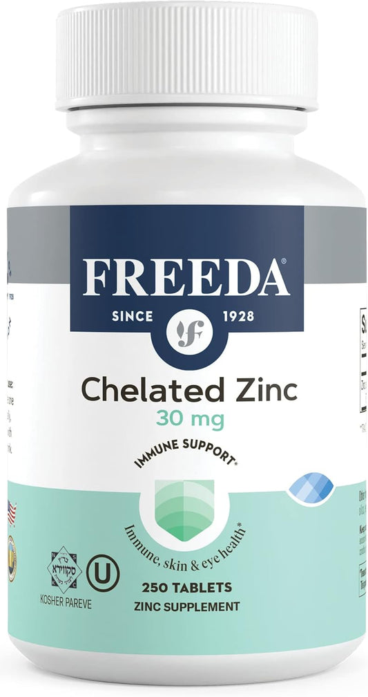 Kosher Chelated Zinc Supplement 30mg - Albion TRAACS Zinc Bisglycinate Tablets - Pure Zinc for Men & Women - 250 Tiny Tablets