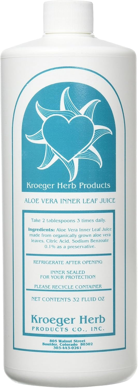 Kroeger Herb Aloe Vera Gel, Inner Leaf - 32 fl oz - Natural Skin Care Supplement