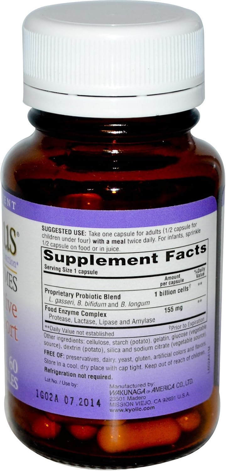 Kyolic Kyo-Dophilus with Enzymes - Heat Stable Probiotic Capsules - 60 Count