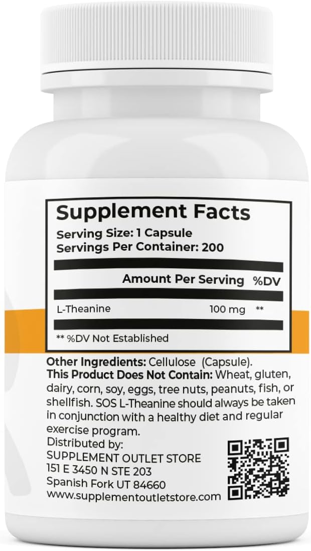 L-Theanine Brain Support Focus Supplement - 100mg, 200 Count - Supplement Outlet