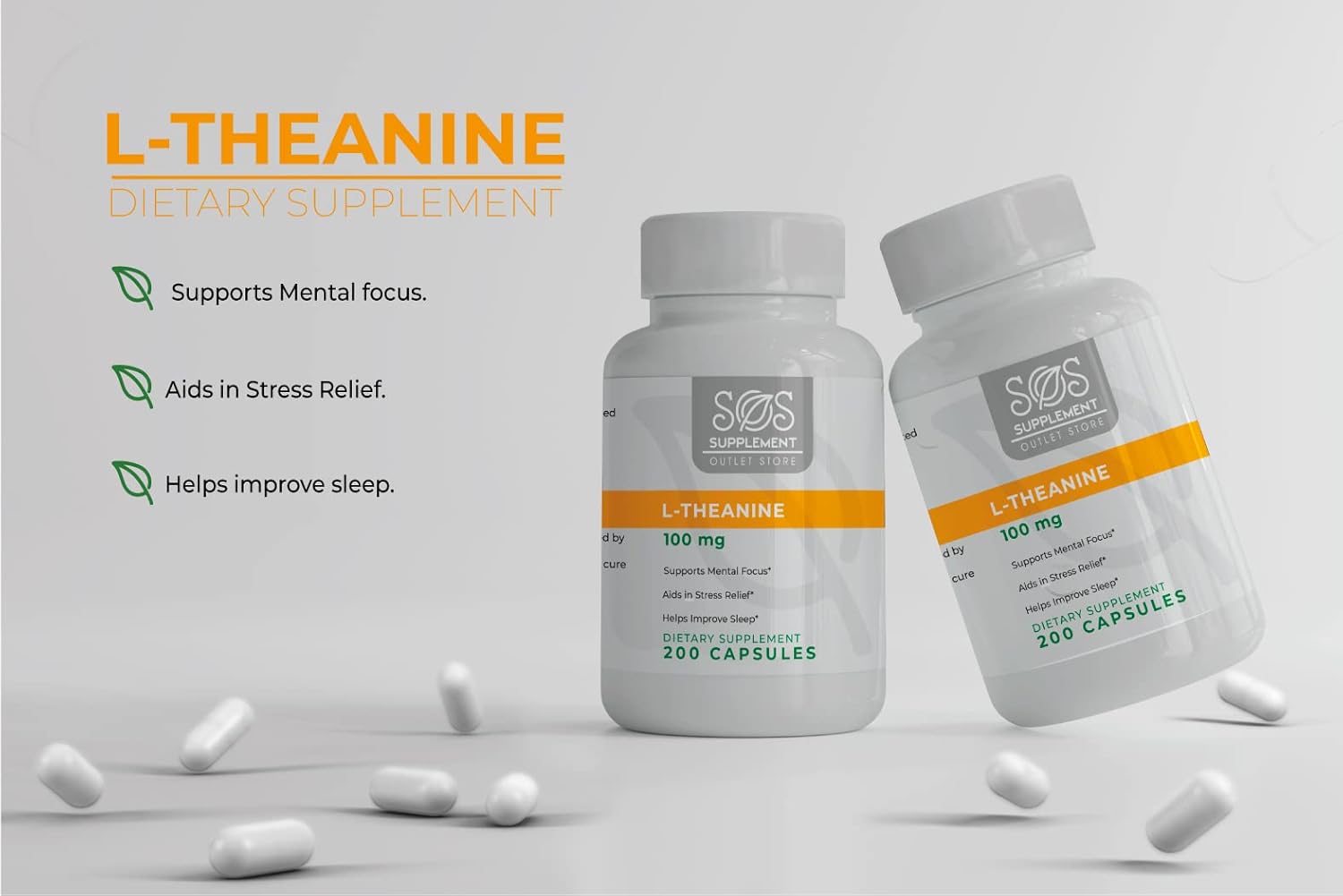 L-Theanine Brain Support Focus Supplement - 100mg, 200 Count - Supplement Outlet