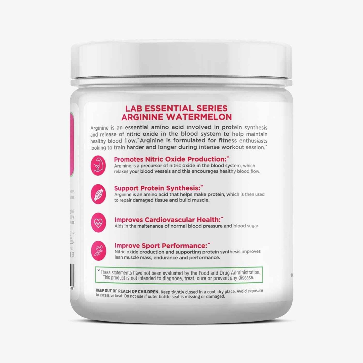 LAB Nutrition L-Arginine Powder Watermelon Flavor 5 Grams per Serving Muscle Support Nitric Oxide Precursor Free-Form Amino Acid (1)