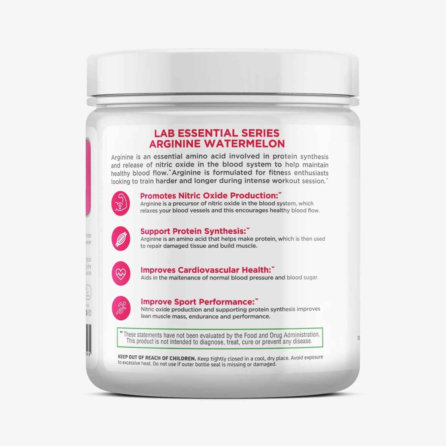 LAB Nutrition L-Arginine Powder Watermelon Flavor 5 Grams per Serving Muscle Support Nitric Oxide Precursor Free-Form Amino Acid (1)