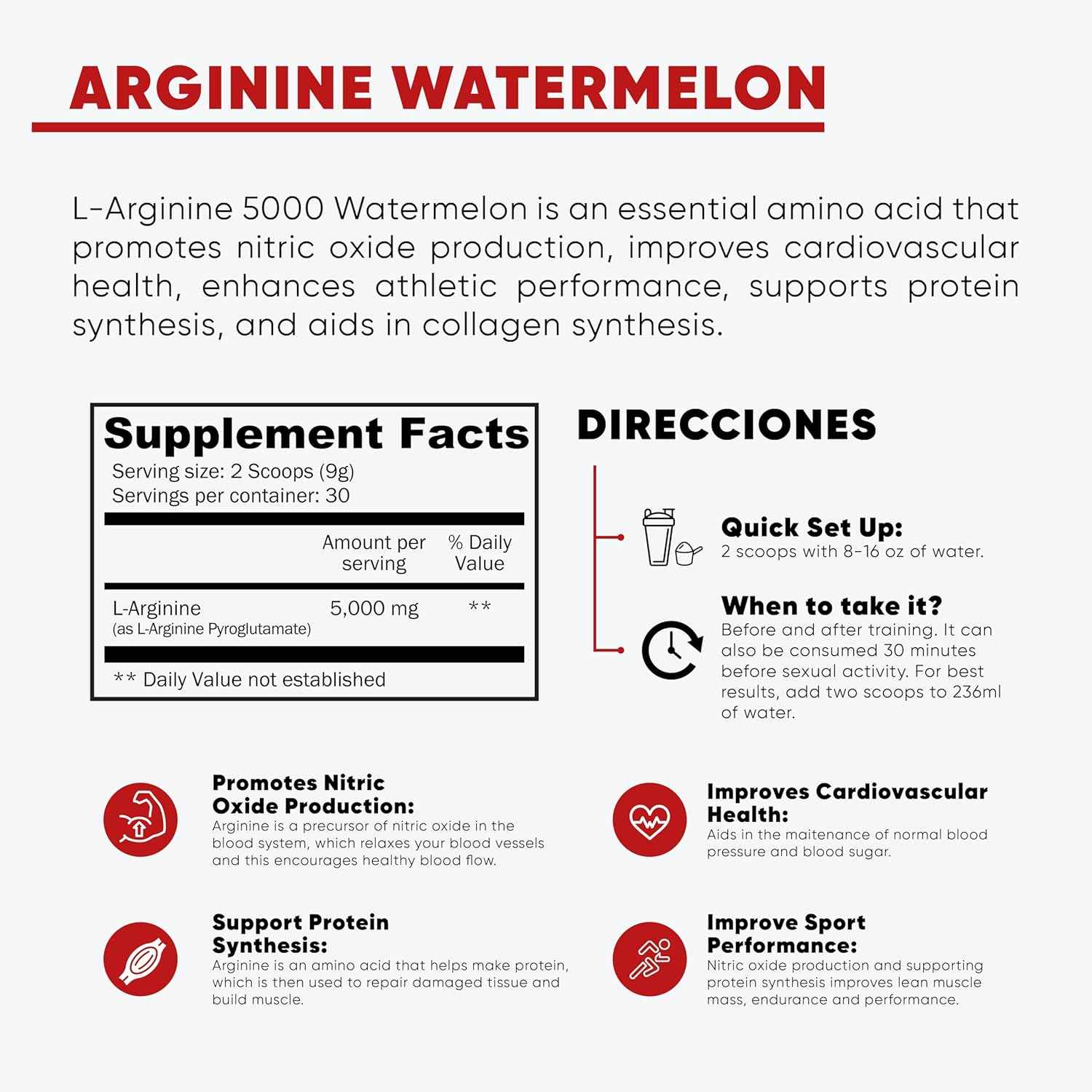 LAB Nutrition L-Arginine Powder Watermelon Flavor 5 Grams per Serving Muscle Support Nitric Oxide Precursor Free-Form Amino Acid (1)