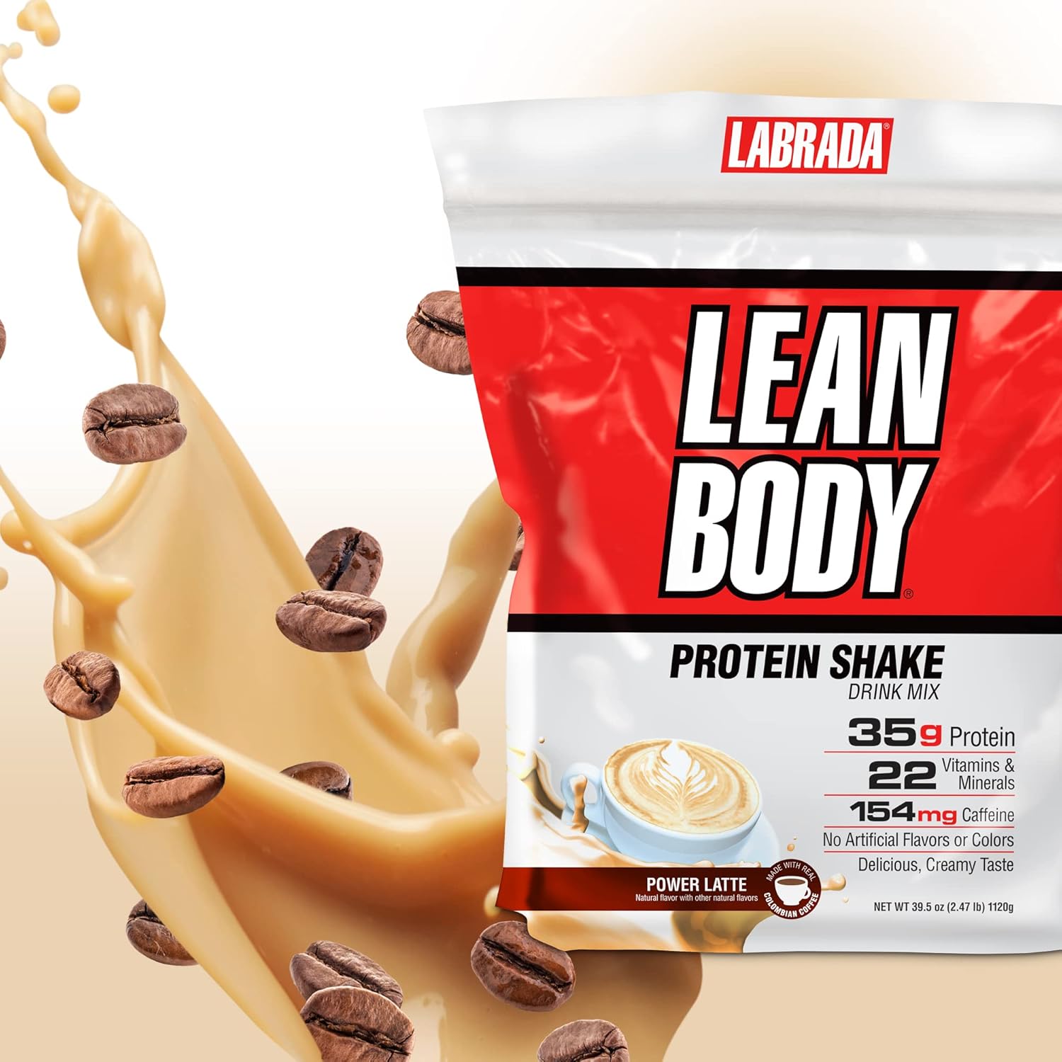 Labrada Lean Body MRP with Premium Colombian Coffee, Power Latte Flavor, 2.47LB Tub - Packaging Options Available