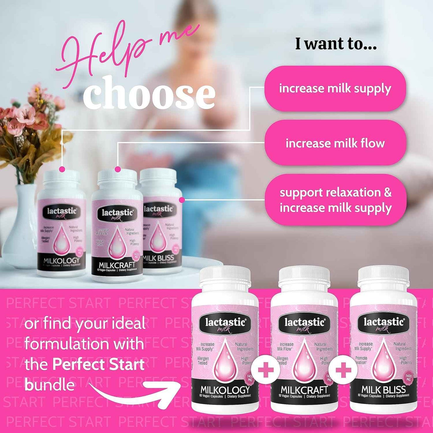 Lactastic® Perfect Start Bundle - High Potency Organic Lactation Supplements - Milkology, Milkcraft & Milk Bliss - 210 Vegan Capsules