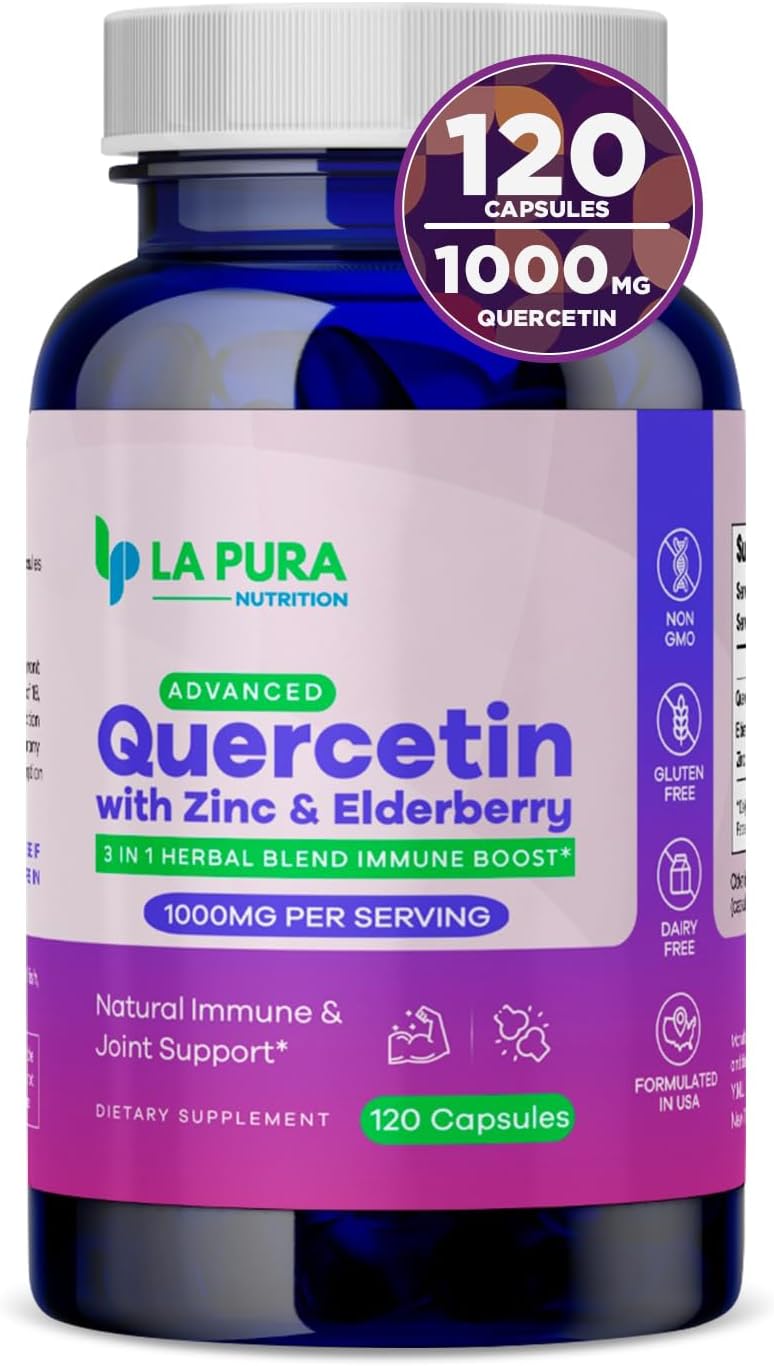 LaPura Immune Boost & Joint Support Supplement - Quercetin 1000mg, Elderberry 200mg, Zinc 30mg - 120 Capsules, Non-GMO - Made in USA