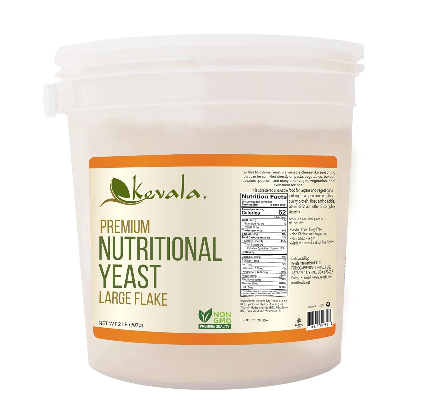 Large Flake Vegan Parmesan Cheese Substitute for Baking - Kevala Nutritional Yeast (Fortified) 2 lb - Popcorn Seasoning, Salt Free