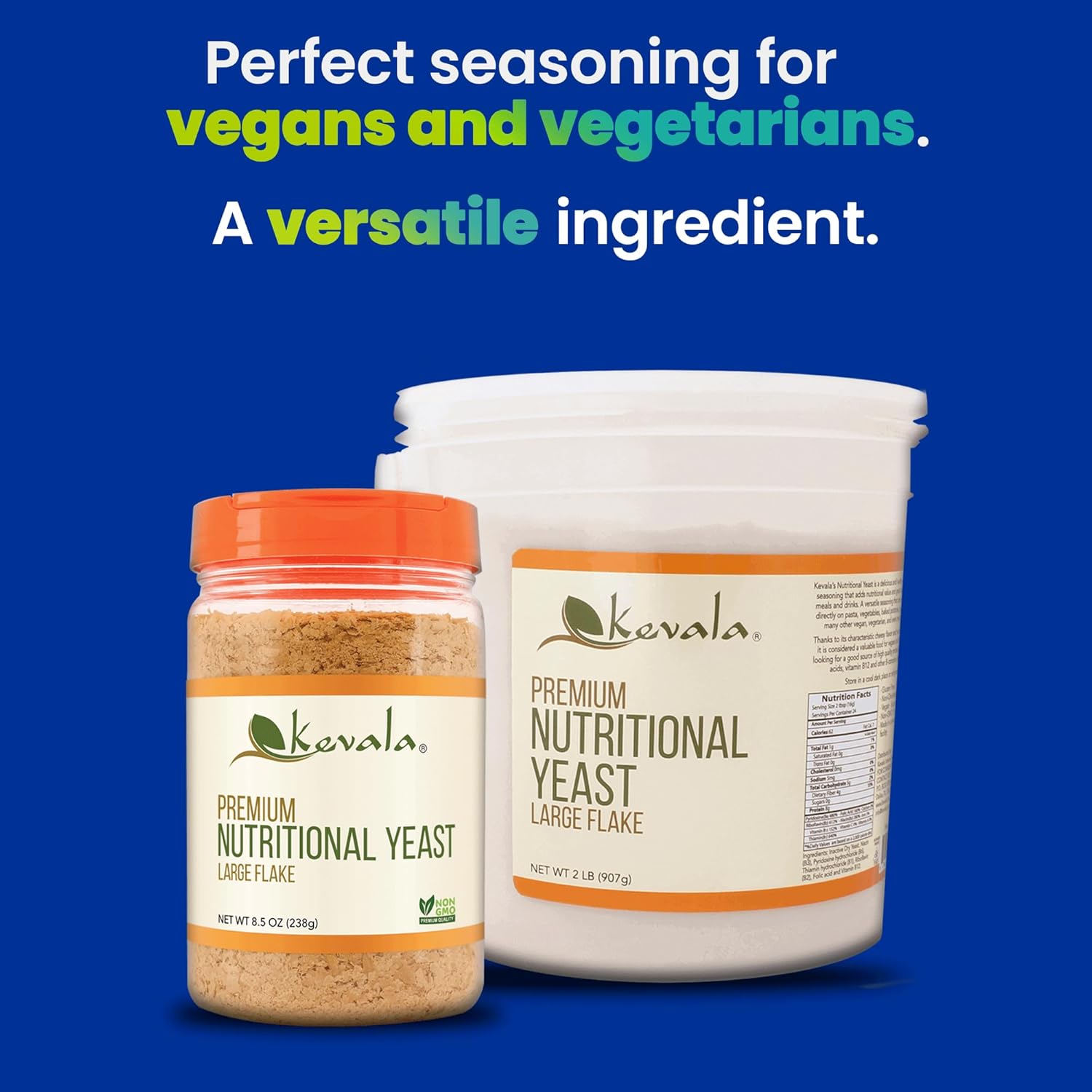 Large Flake Vegan Parmesan Cheese Substitute for Baking - Kevala Nutritional Yeast (Fortified) 2 lb - Popcorn Seasoning, Salt Free