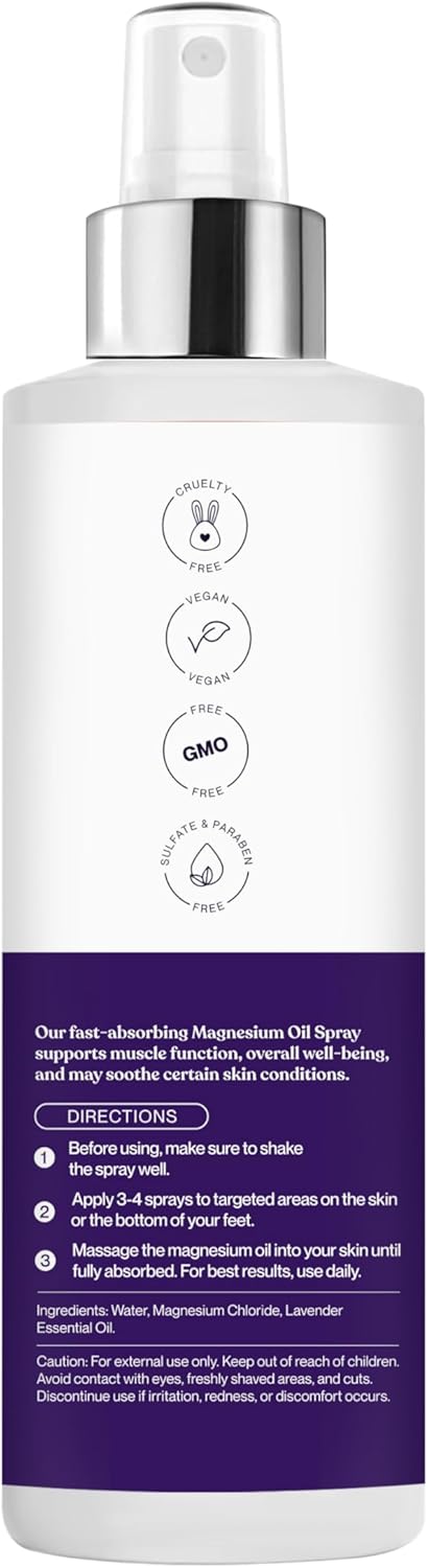 Lavender Magnesium Oil Spray for Better Sleep and Muscle Recovery, 8.45 fl oz