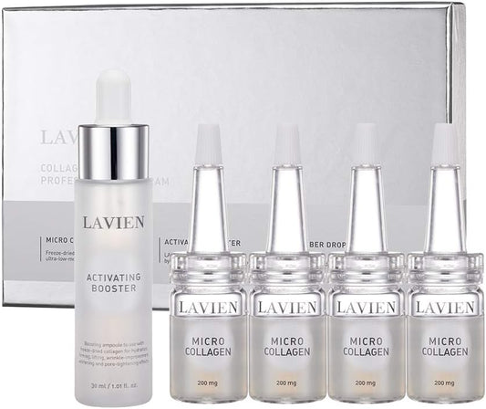 LAVIEN Collagen Professional Program Set for All Skin Types - Activating Booster, 30ml, 4 Micro Collagen, 200mg, Dropper - Ceramide, Elastin, Hyaluronic Acid Skincare