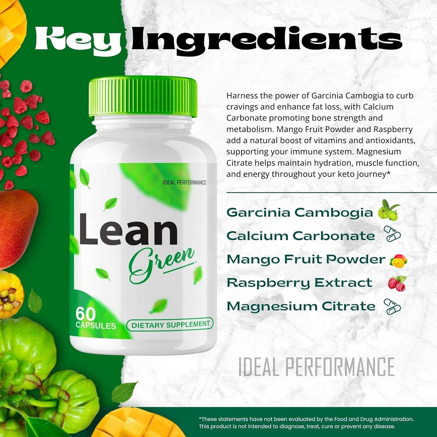 LeanGreen Advanced Formula Keto Capsules - Maximum Strength All Natural Supplement Pills for Ideal Performance (3 Pack)