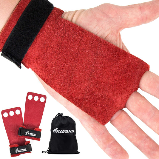 Leather Gymnastics Hand Grips with 3 Holes - Palm Protection and Wrist Support for Cross Training, Kettlebells, Pull ups, Weightlifting, Chin ups, Workout, & Exercise