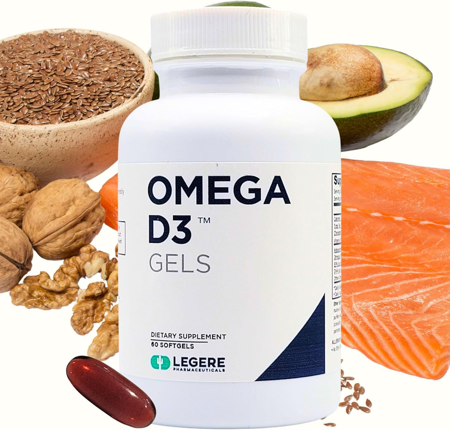 Legere Pharmaceuticals Omega-3 Fish Oil, D3 Gels with Astaxanthin & Calamarine by ES Global Brands