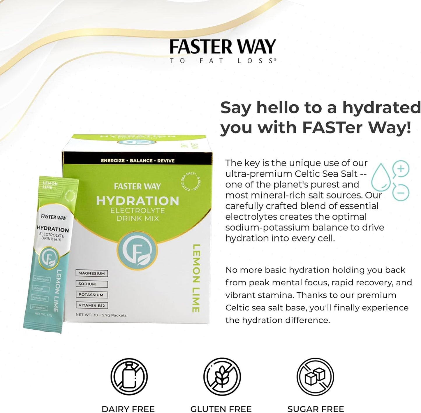 Lemon Lime Electrolyte Drink Mix with Apple Cider Vinegar for Fast Fat Loss - 30 Packets