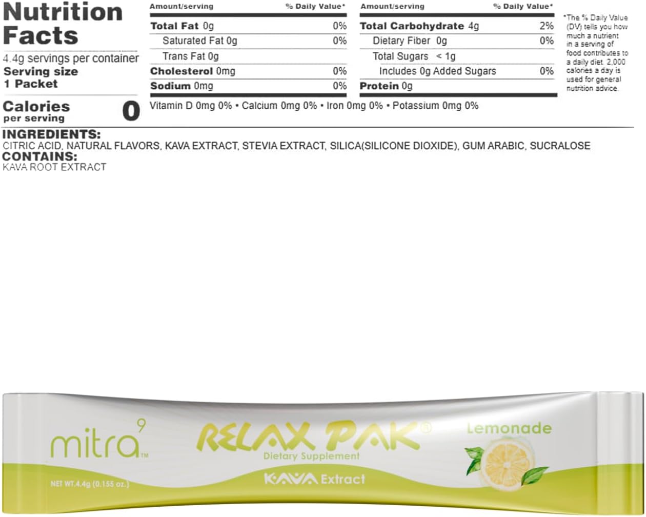 Lemonade Kava Extract Powder Packets - Single-Serving Sticks for Natural Calm & Clarity - Mitra9 Kava Powder RelaxPak