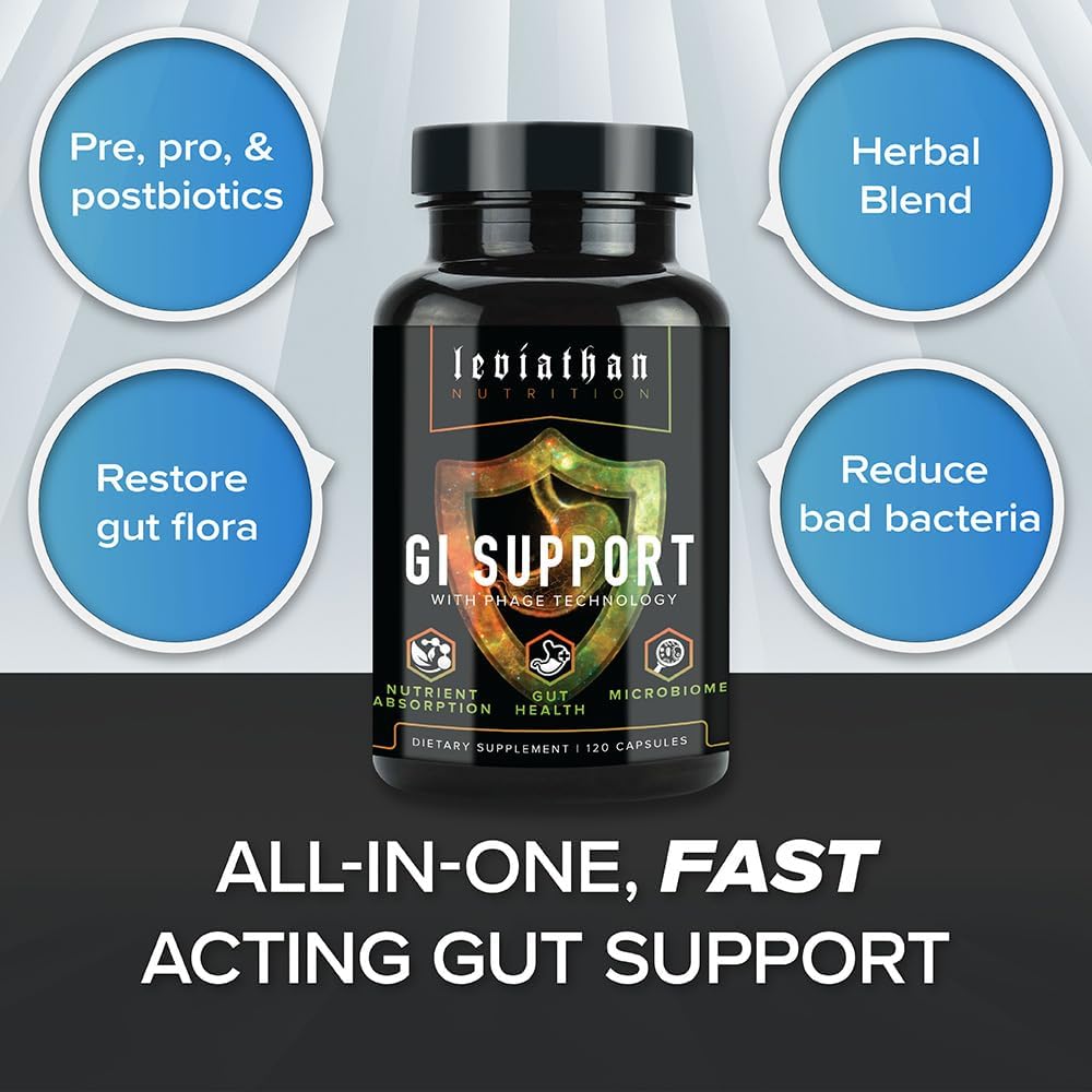 Leviathan Nutrition GI Supplement - Supports Gut Health, Microbiome Balance, and Intestinal Lining - Probiotic Capsules with Zinc-L-Carnosine, Butyrate, & DGL - 120 Count
