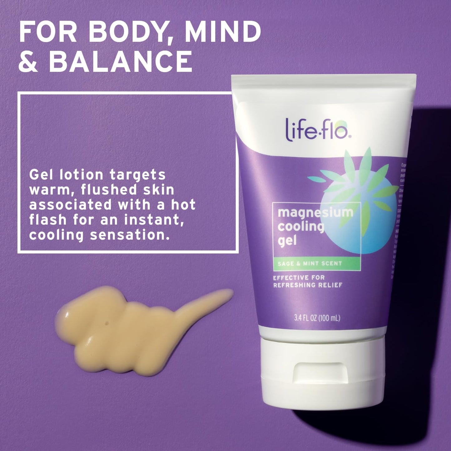 Life-flo Magnesium Cooling Gel for Women, Soothing Hot Flashes with Magnesium Chloride and MSM, Fresh Sage Mint Scent, 3.4 oz