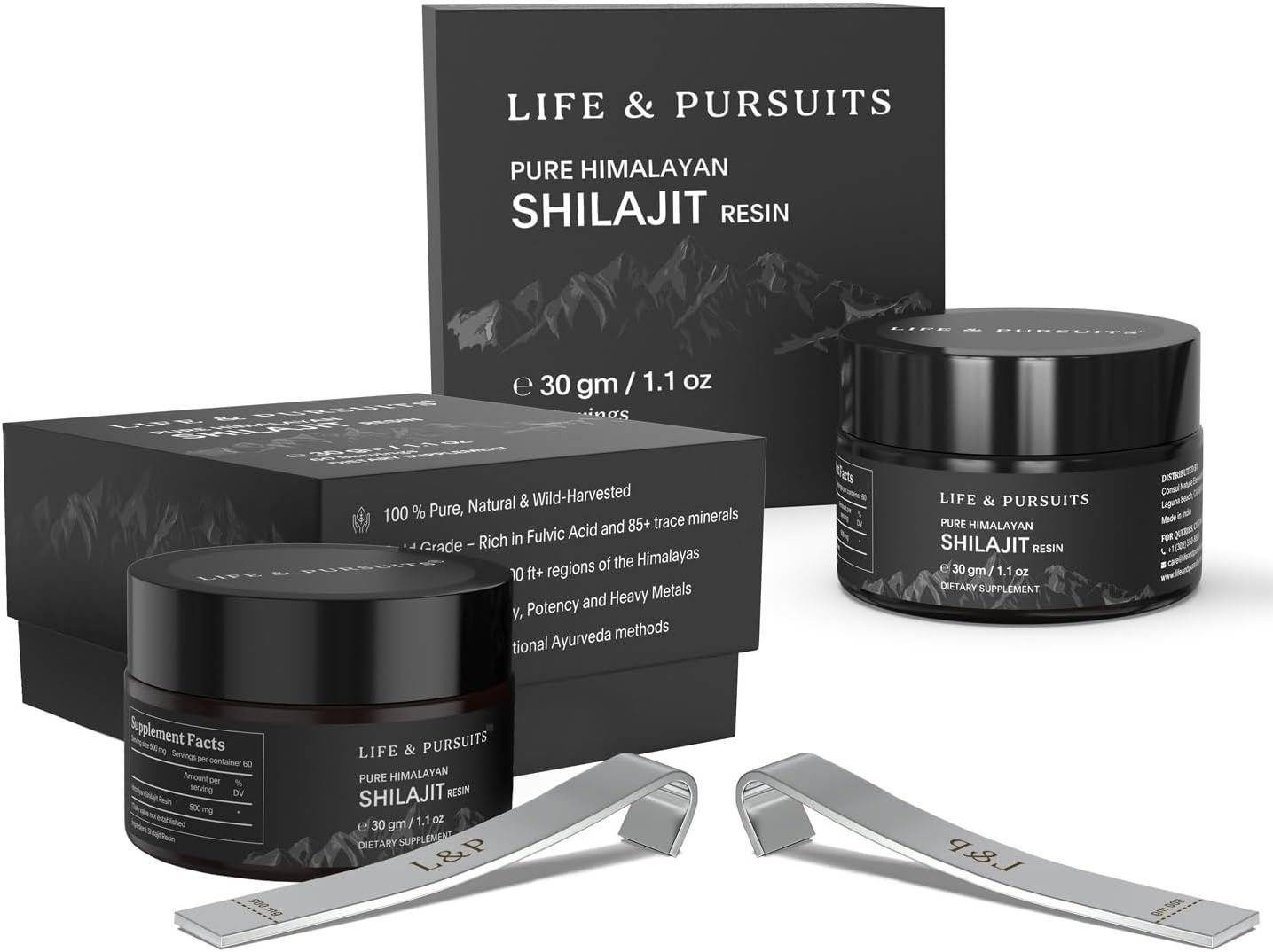 Life & Pursuits Pure Himalayan Shilajit Resin - 2.2 oz x 2 - Fulvic Acid, Trace Minerals - Men and Women Dietary Supplement - Natural Golden Grade - 120 Days Supply