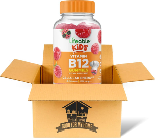 Lifeable Kids Vitamin B12 Gummies Bundle - 90 ct Bottle, Gluten Free, Non GMO, Chewable Dietary Supplement with Good For My Home Box