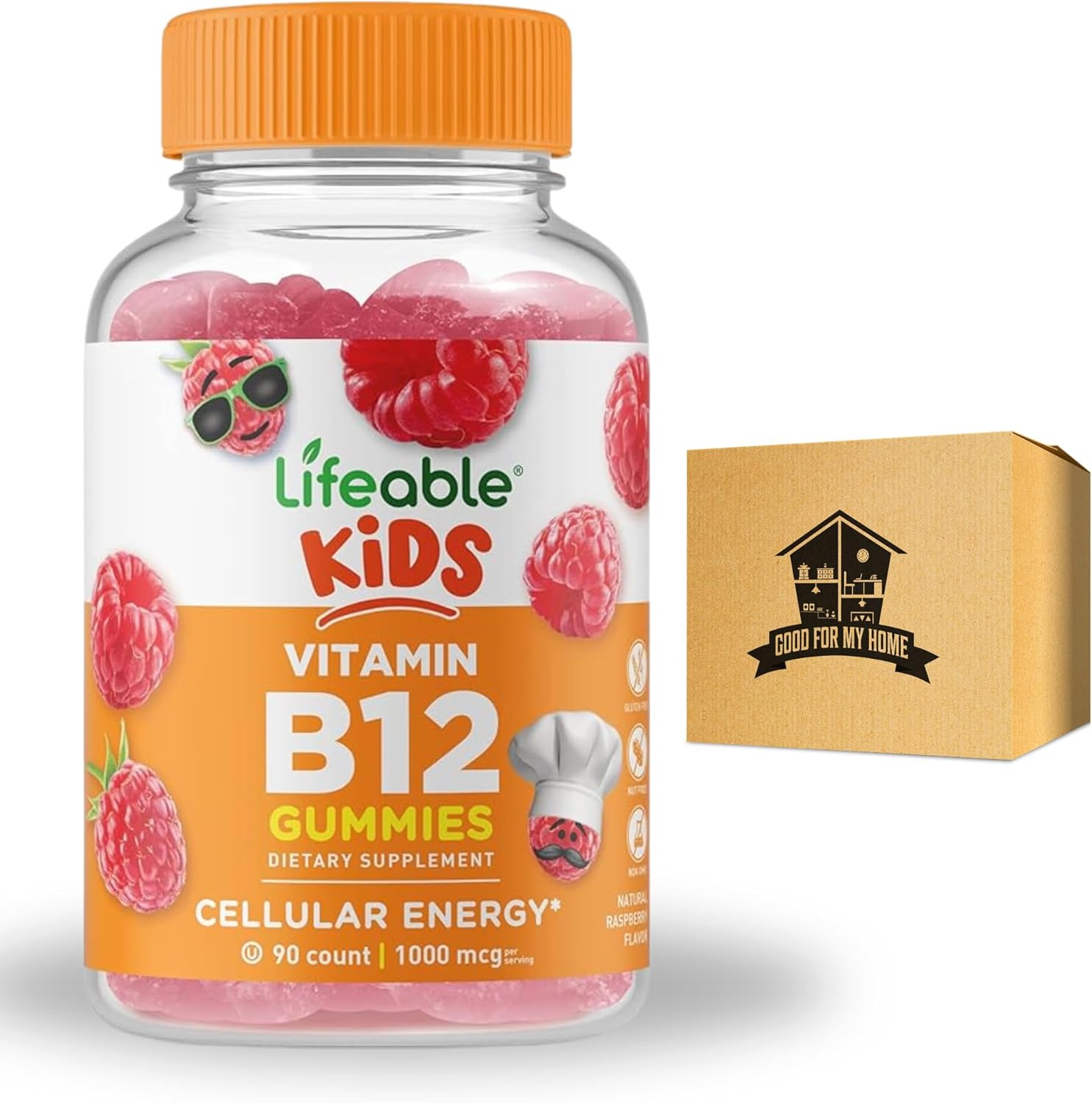 Lifeable Kids Vitamin B12 Gummies Bundle - 90 ct Bottle, Gluten Free, Non GMO, Chewable Dietary Supplement with Good For My Home Box
