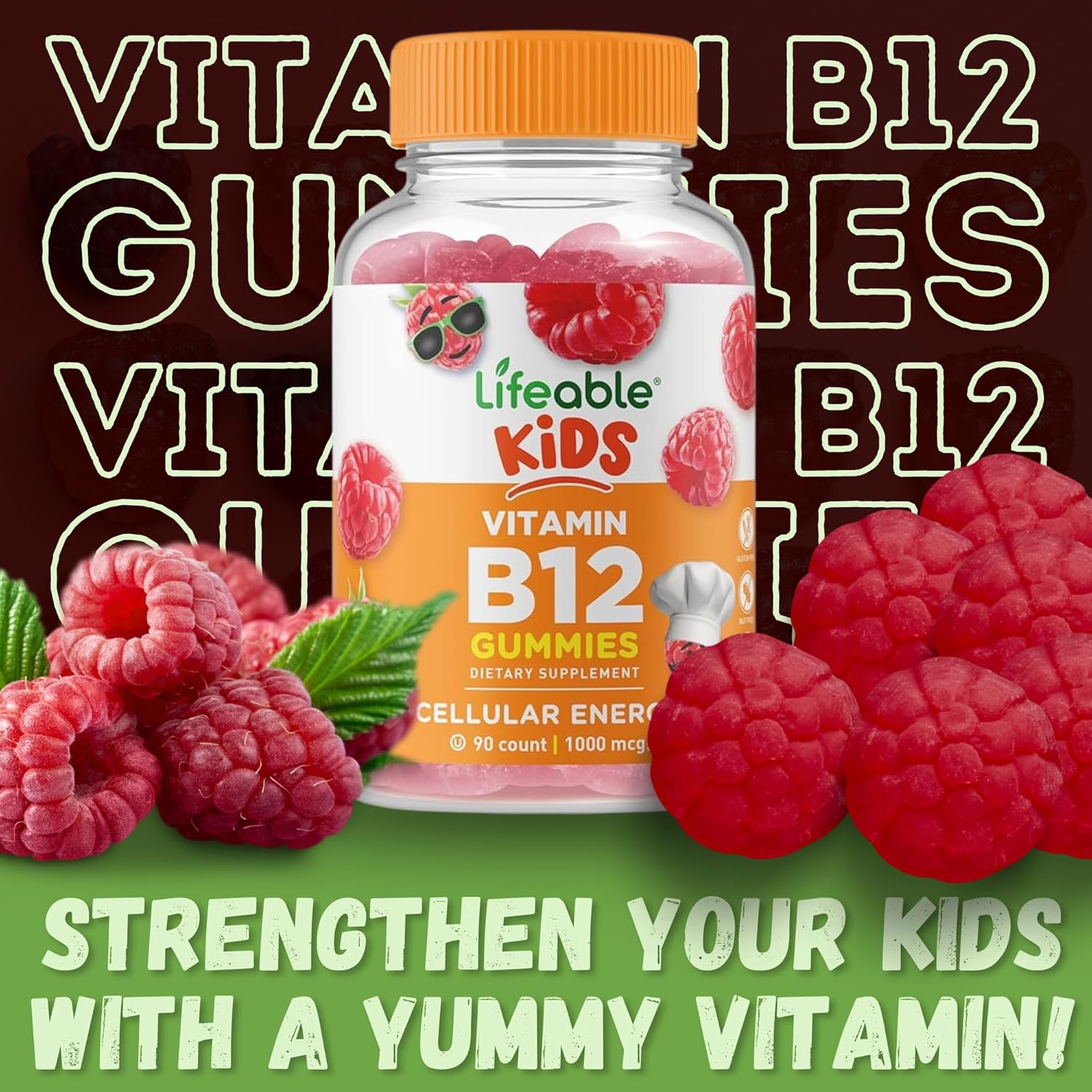 Lifeable Kids Vitamin B12 Gummies Bundle - 90 ct Bottle, Gluten Free, Non GMO, Chewable Dietary Supplement with Good For My Home Box