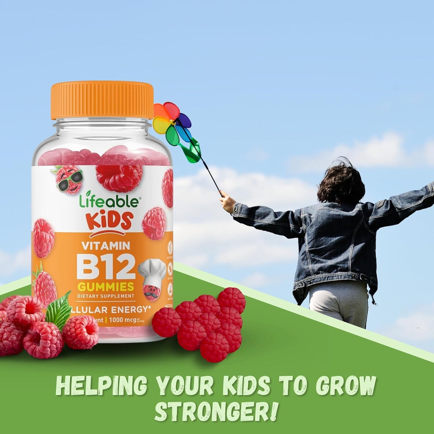 Lifeable Kids Vitamin B12 Gummies Bundle - 90 ct Bottle, Gluten Free, Non GMO, Chewable Dietary Supplement with Good For My Home Box