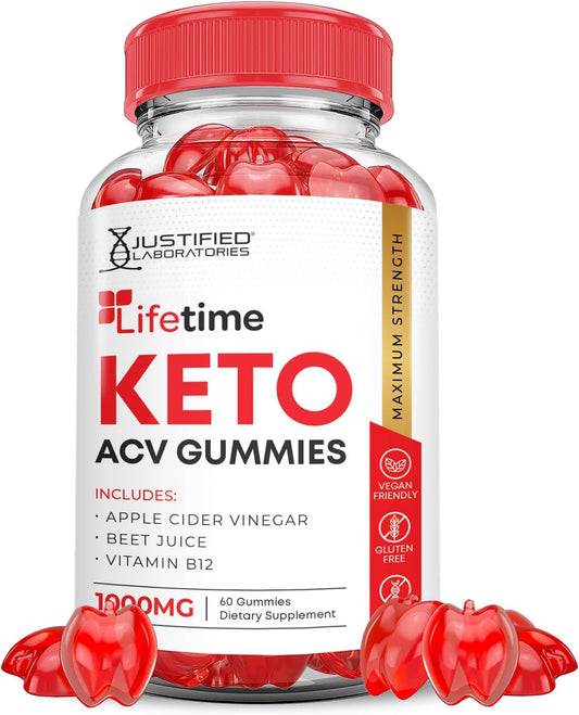 Lifetime Keto ACV Gummies: Advanced 1000MG Formula with Pomegranate Beet Juice Powder - B12 Vegan, Non GMO - 60 Gummies