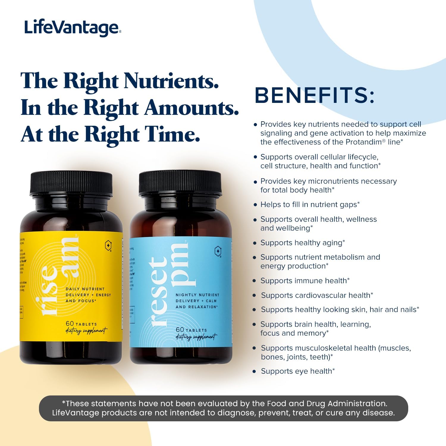 LifeVantage Rise AM & Reset PM System - Multivitamin Supplement for Men and Women with Vitamins, Minerals, and Adaptogens - 60 Tablets