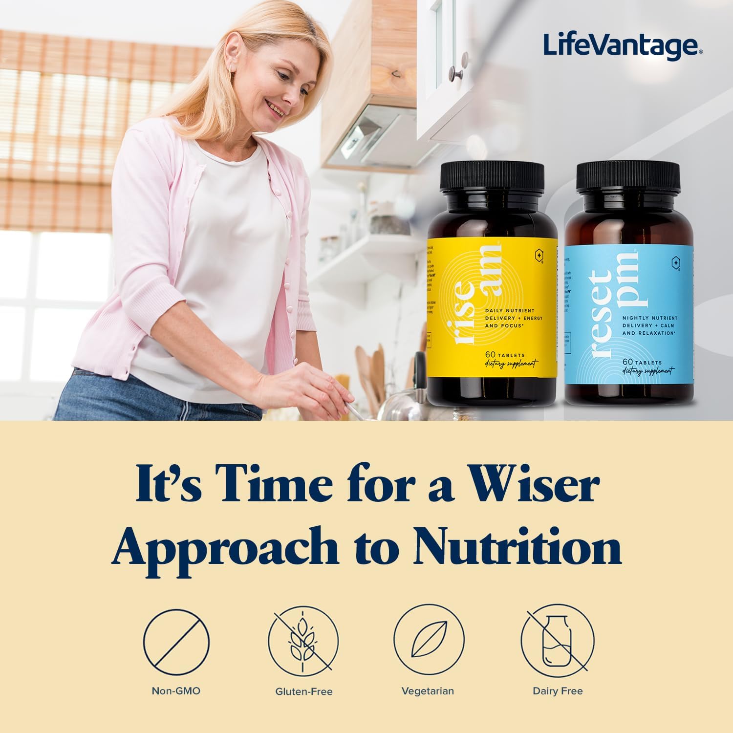LifeVantage Rise AM & Reset PM System - Multivitamin Supplement for Men and Women with Vitamins, Minerals, and Adaptogens - 60 Tablets
