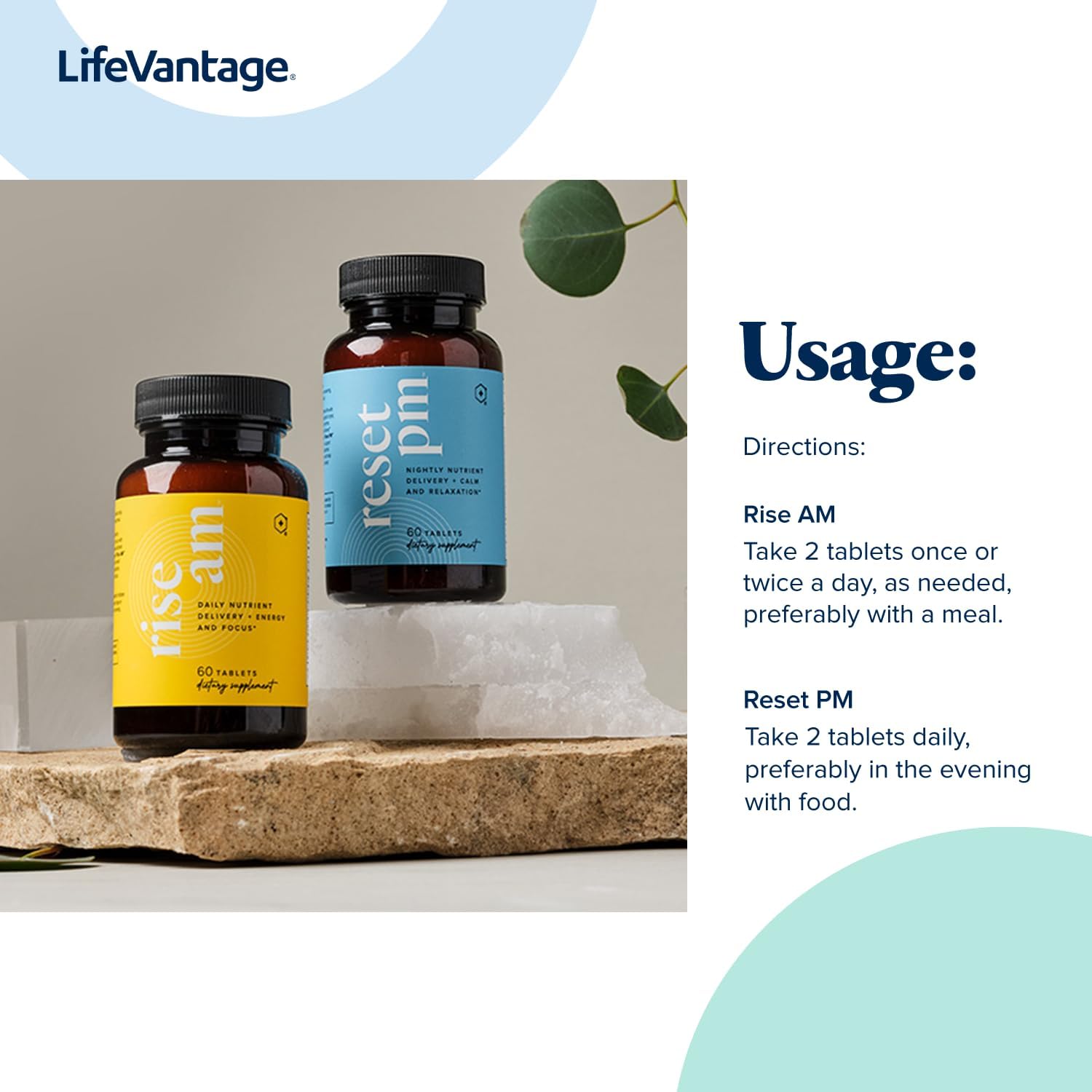 LifeVantage Rise AM & Reset PM System - Multivitamin Supplement for Men and Women with Vitamins, Minerals, and Adaptogens - 60 Tablets