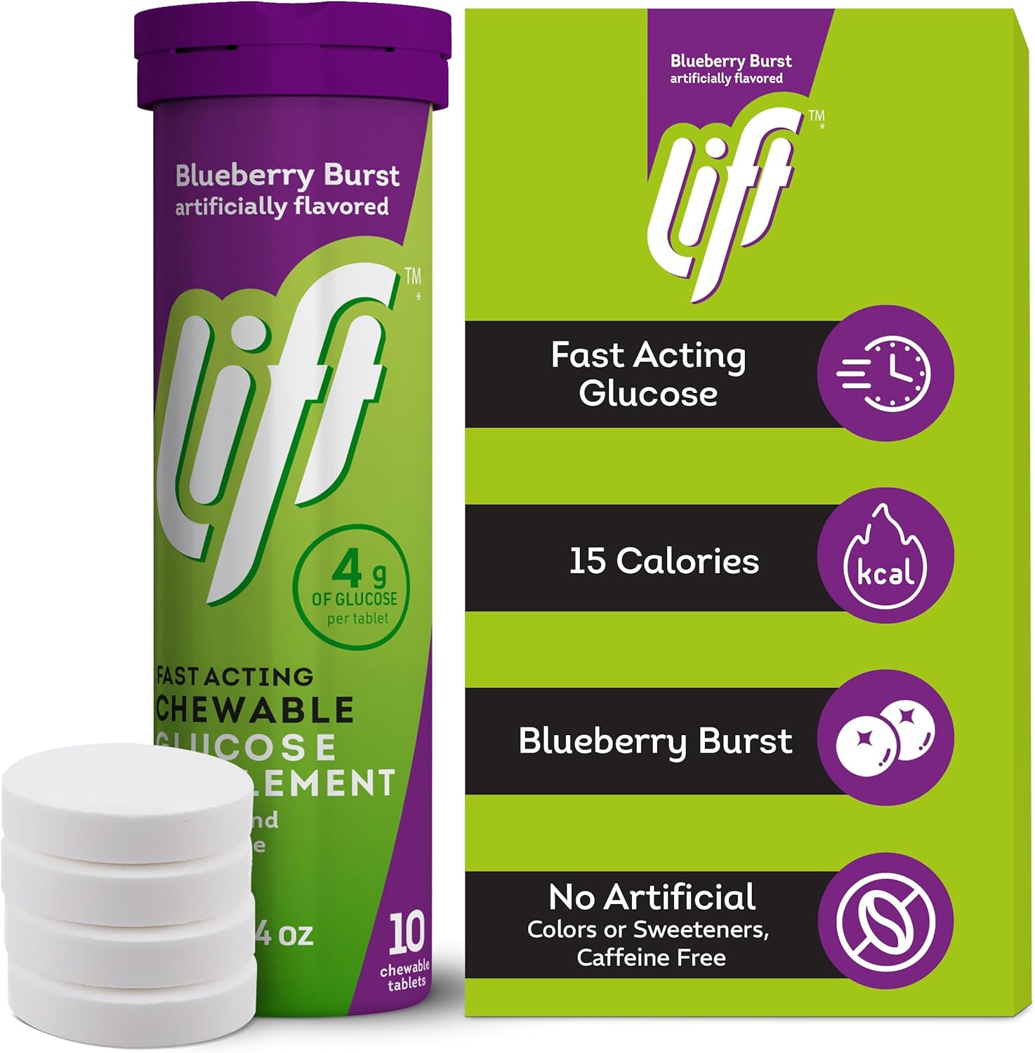 Lift Glucose Blueberry Energy Chewable Tablets - 120 Count Pack