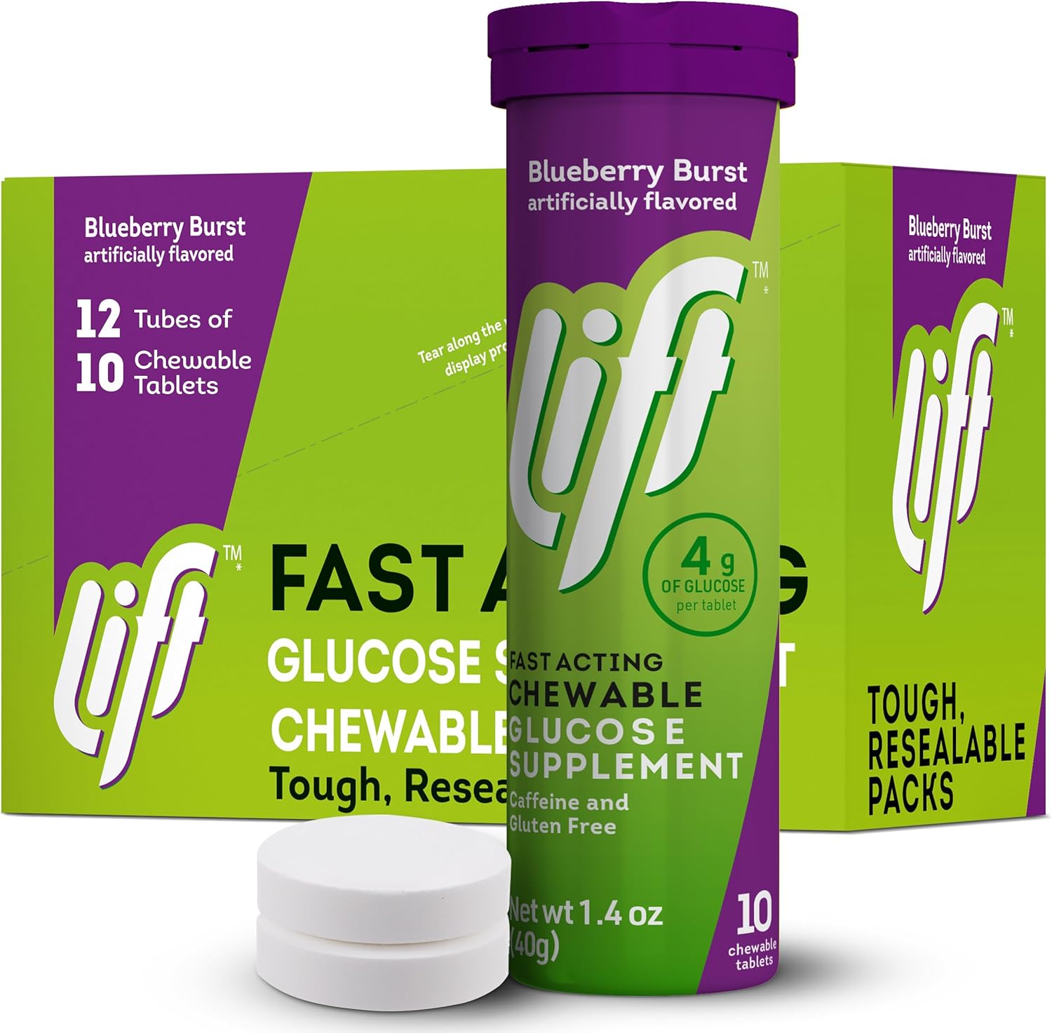 Lift Glucose Blueberry Energy Chewable Tablets - 120 Count Pack