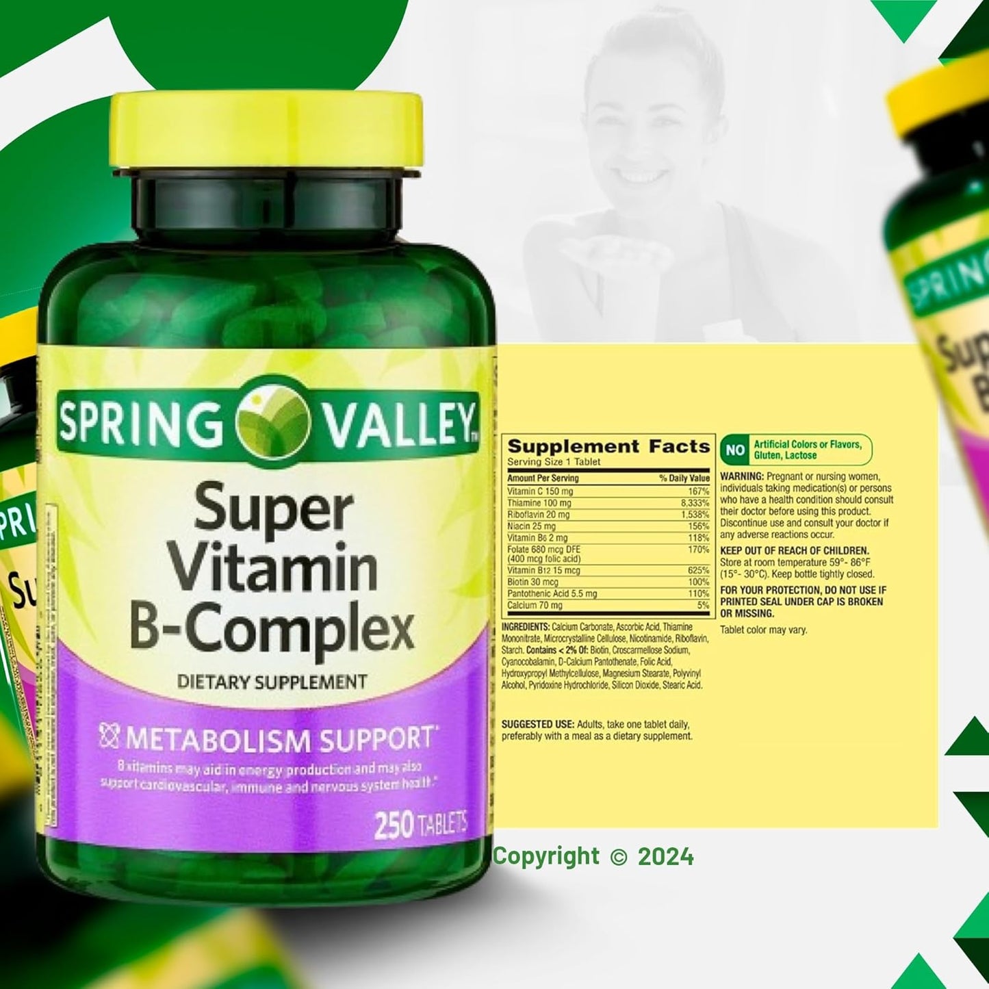 LightSpring Super Vitamin B-Complex Tablets Bundle with Dietary Supplement and Guide - 250 Tablets