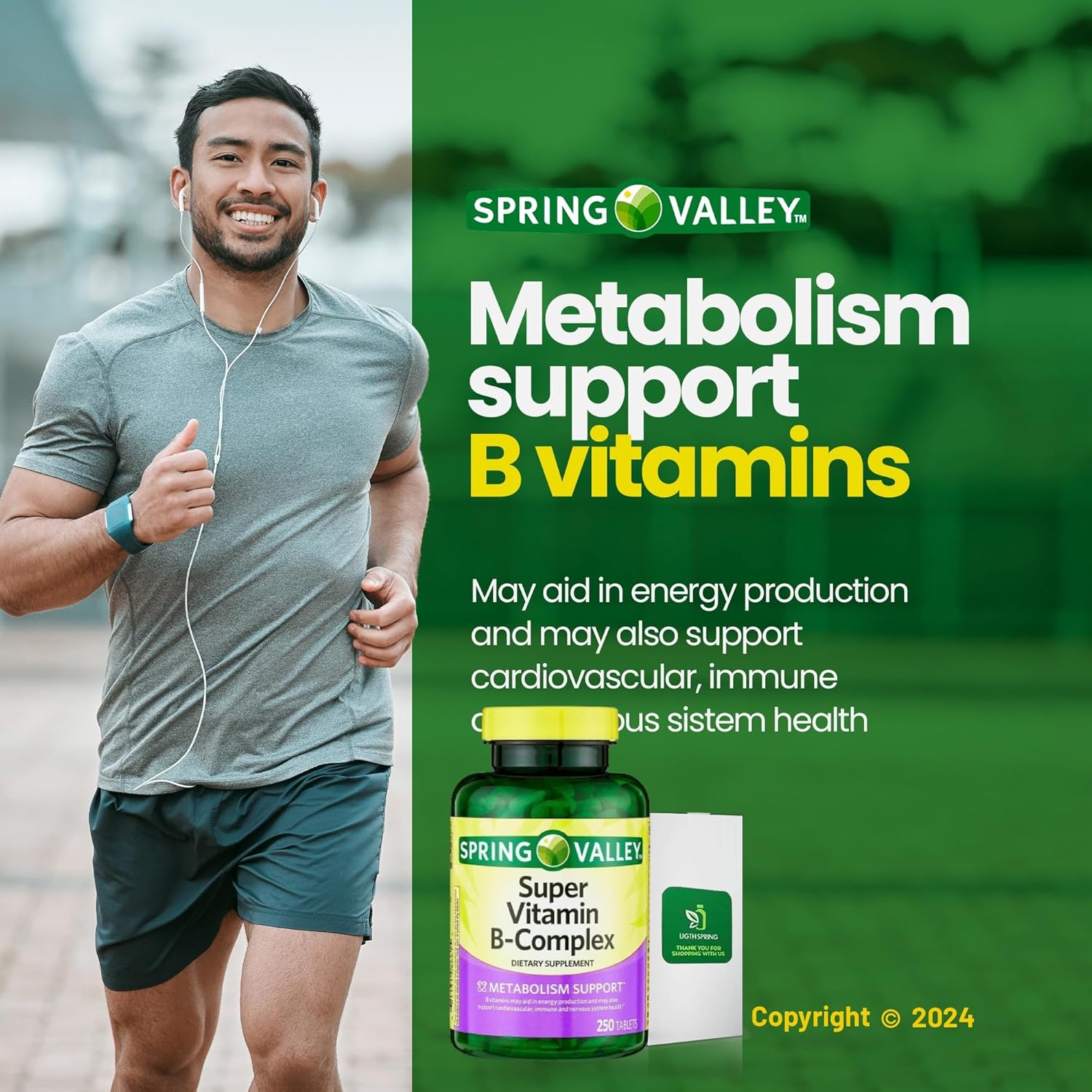 LightSpring Super Vitamin B-Complex Tablets Bundle with Dietary Supplement and Guide - 250 Tablets
