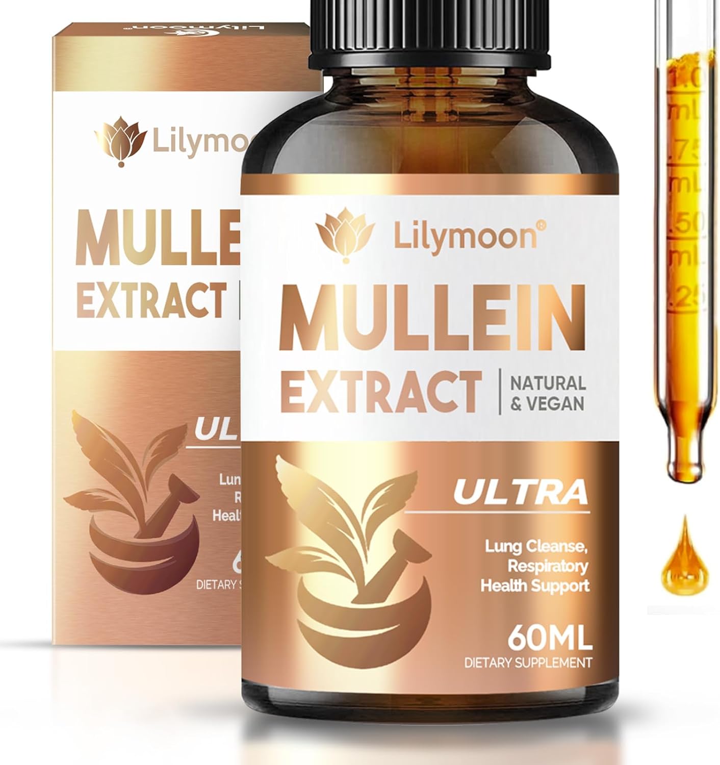 Lilymoon Mullein Leaf Extract Drops - Respiratory Support & Mucus Relief - Lungs Cleanse - No GMOs (2 Oz)