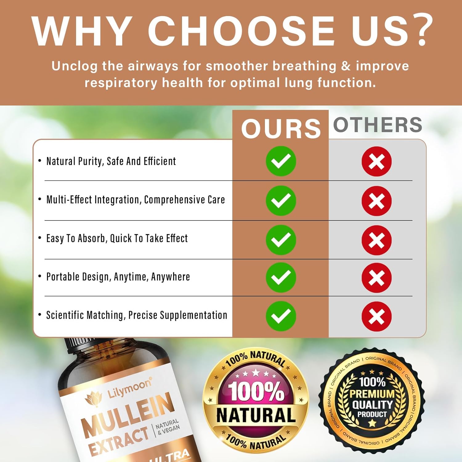 Lilymoon Mullein Leaf Extract Drops - Respiratory Support & Mucus Relief - Lungs Cleanse - No GMOs (2 Oz)