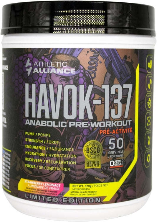 Limited Edition Athletic Alliance Havok-137 Anabolic Pre-Workout in Strawberry Lemonade Flavor - 50 Servings
