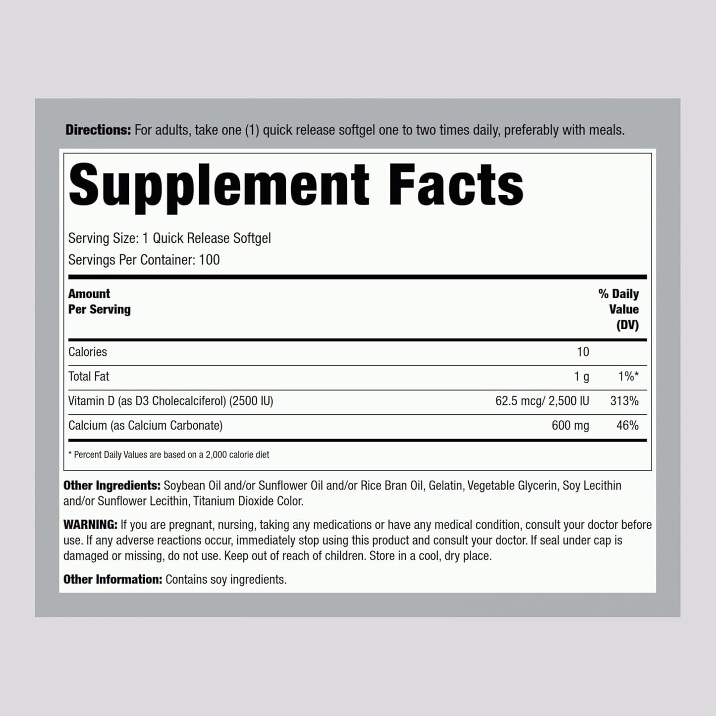 Lindberg Calcium + Vitamin D3 Softgels for Women & Men - 600 mg, 100 ct - Non-GMO, Gluten Free - Quick Release Formula