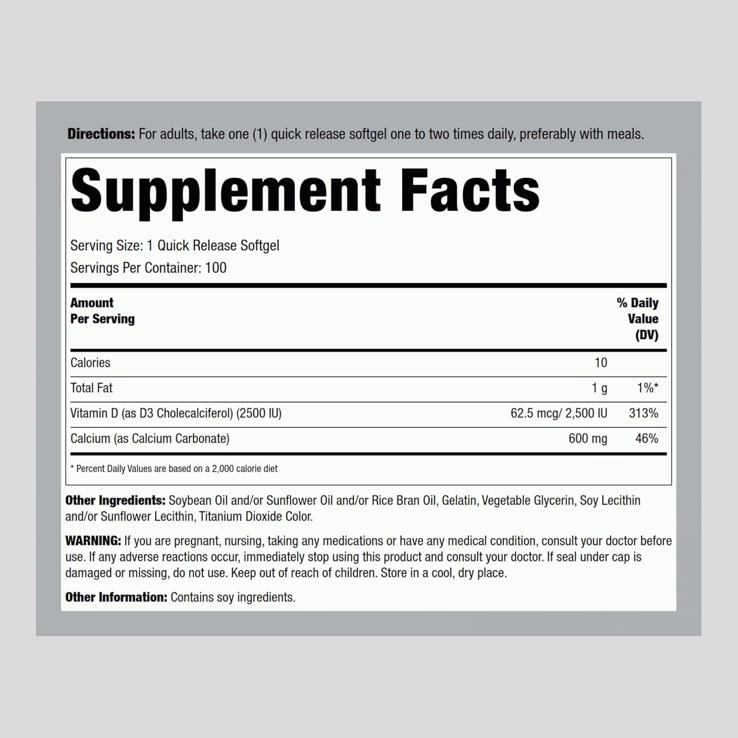 Lindberg Calcium + Vitamin D3 Softgels for Women & Men - 600 mg, 100 ct - Non-GMO, Gluten Free - Quick Release Formula