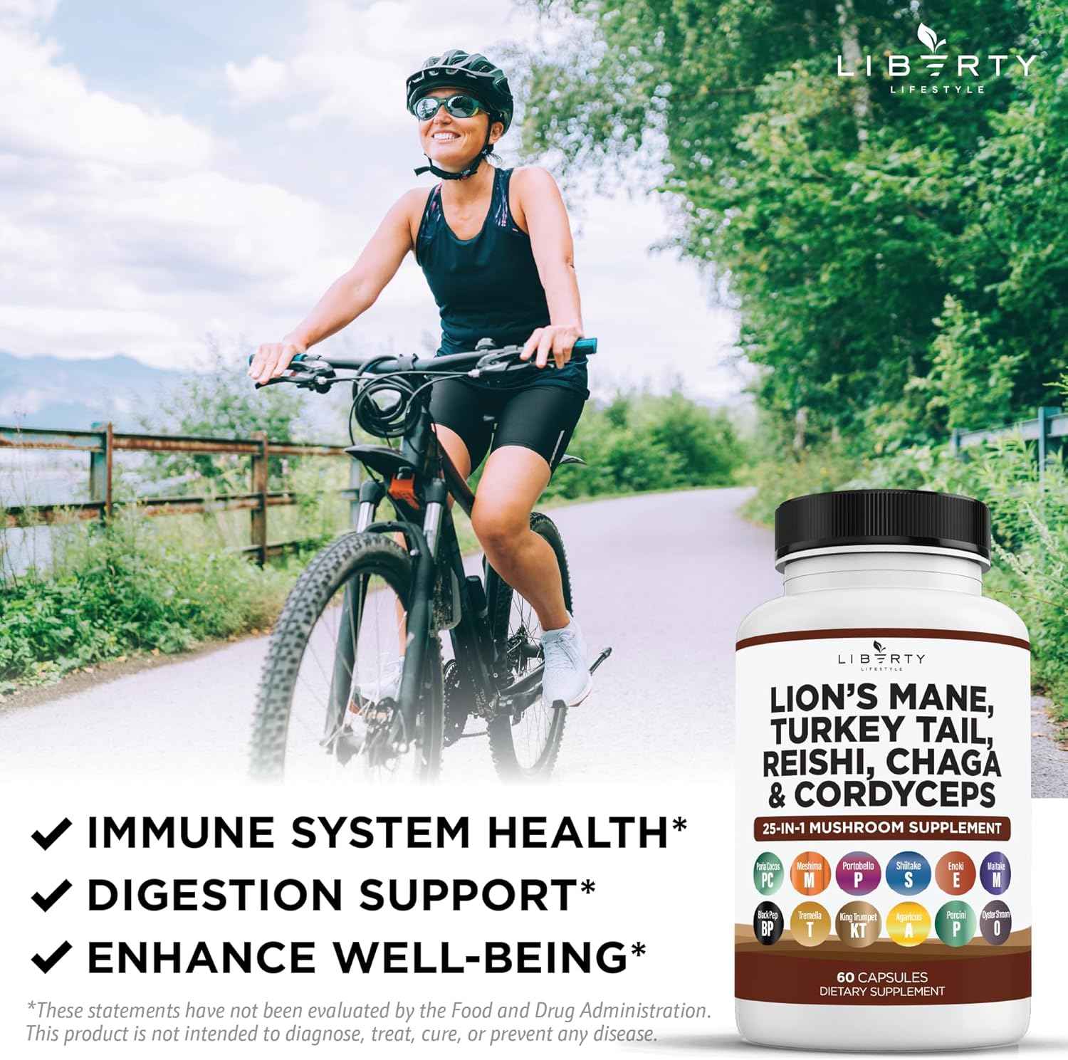 Lions Mane Mushroom Supplement with Turkey Tail Reishi Cordyceps Chaga with Marshmallow Root - 3-Pack