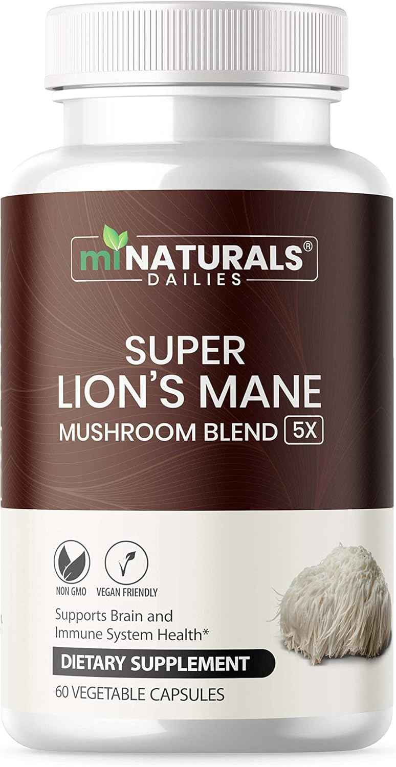 Lions Mane Supplement Capsules - 5 Mushroom Complex Helps with Immune System and Brain Health - Chaga, Reishi, Shiitake, Lions Mane, and Maitake Mushroom Extracts