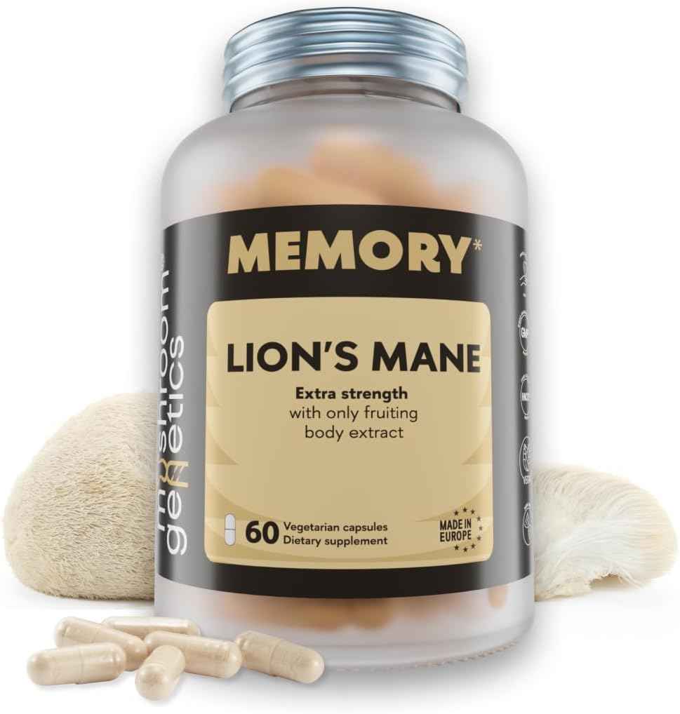 Lions Mane Supplement Capsules - Nootropic Mushroom Supplement for Brain, Memory & Immune Support | Fruiting Body Extract for Focus, Energy & Cognitive Wellness | 60 Vegan Capsules
