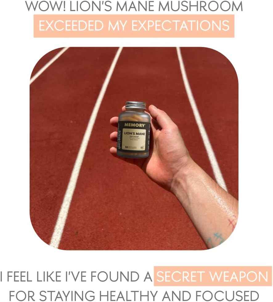 Lions Mane Supplement Capsules - Nootropic Mushroom Supplement for Brain, Memory & Immune Support | Fruiting Body Extract for Focus, Energy & Cognitive Wellness | 60 Vegan Capsules