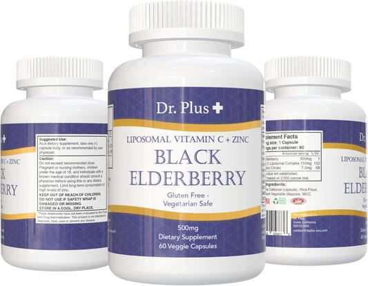 Liposomal Black Elderberry Immune Boost Supplement with Vitamin C and Zinc - 60 Vegetarian Capsules