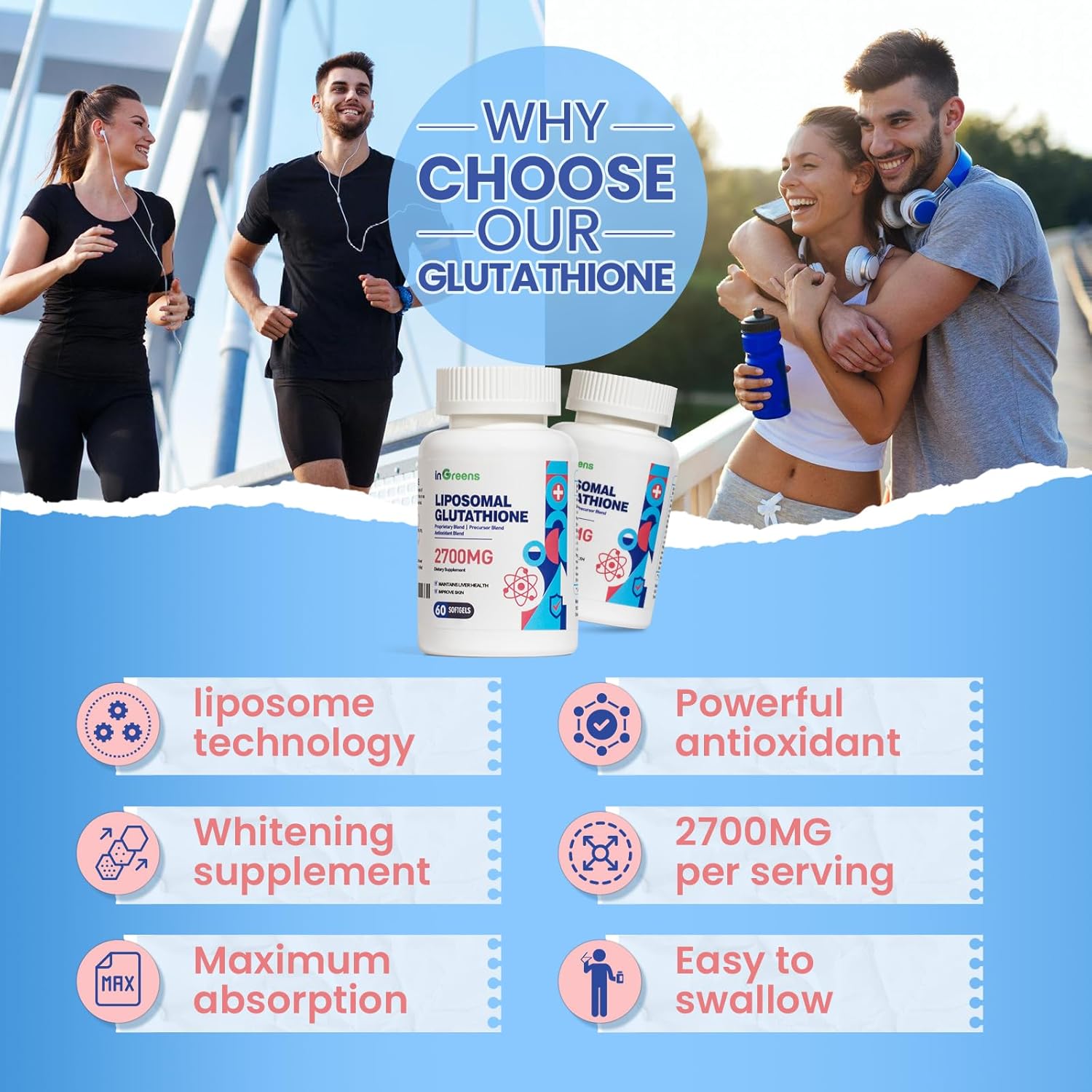 Liposomal Glutathione Supplement 2700 MG with Hyaluronic Acid & Resveratrol - Powerful Antioxidant for Healthy Aging - 60 Softgels