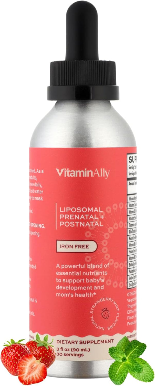 Liposomal Liquid Prenatal + Postnatal Supplement - Iron-Free, Sugar-Free, Non-GMO, Gluten-Free - Promotes Baby Development and Maternal Health During Pregnancy and Nursing